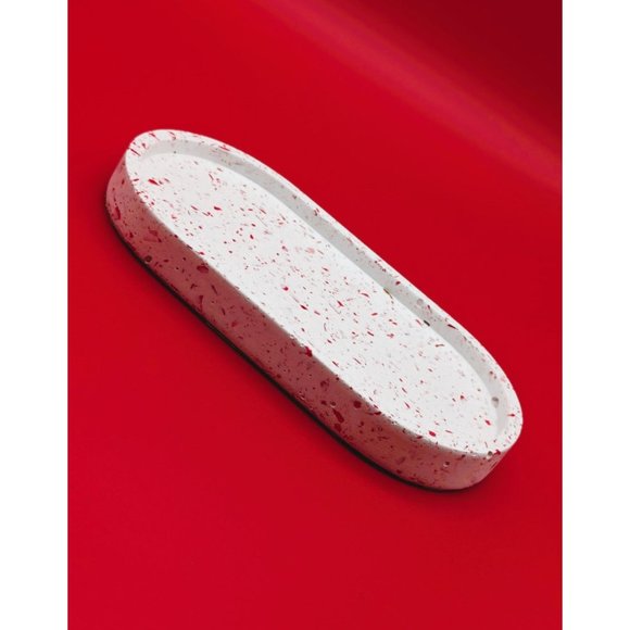Oval Trinket Tray Red Terrazzo 7 Inches Handmade NEW - Picture 2 of 5